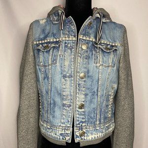 Upcycled Embellished Denim Jacket Pearls/Roses/Rhinestone Accents Ame. Eagle S/M